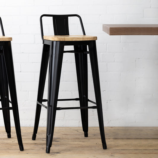 Pack 4 Taburetes Bar Tolix Negros 77 cm | Madera clara