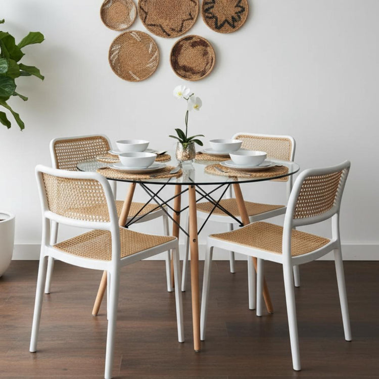 Comedor Mesa Redonda Elida 80cm + 4 Sillas Feronia Blanco