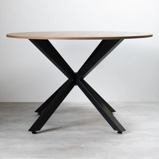 Mesa Redonda 100cm Equiz | Cubierta Madera | Base X Negro