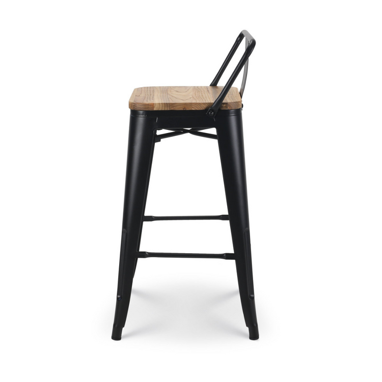 Pack 4 Taburetes Bar Tolix Negros 66 cm | Madera clara