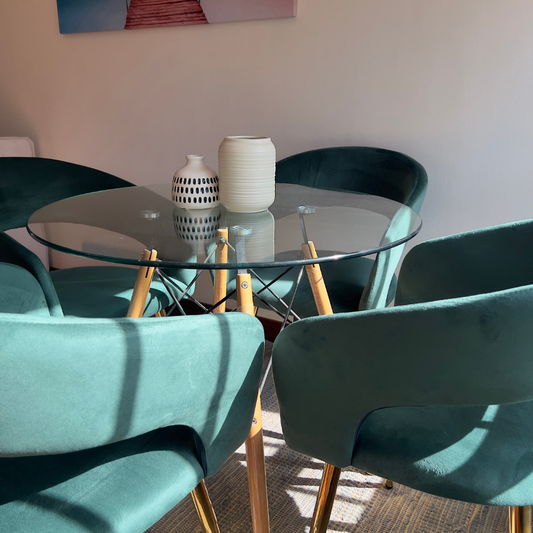 Comedor Redondo Mesa Elida 100cm + 4 Sillas Siena Verde