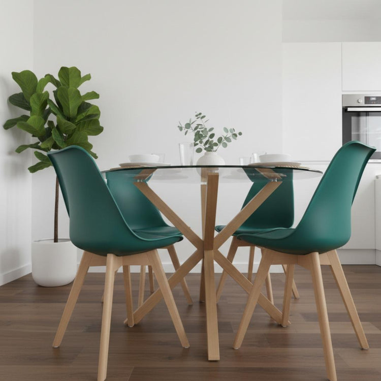 Comedor Mesa Redonda Equiz 100cm + 4 Sillas Tulip Verde Esmeralda