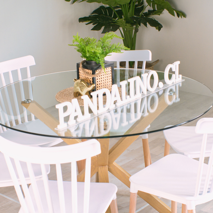 Comedor Mesa Redonda Equiz 120cm + 6 Sillas Windsor Blancas