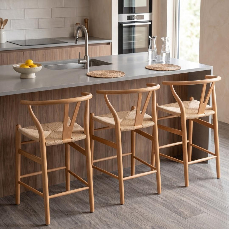 Taburete Wishbone 65cm | Madera & Cuerda Natural