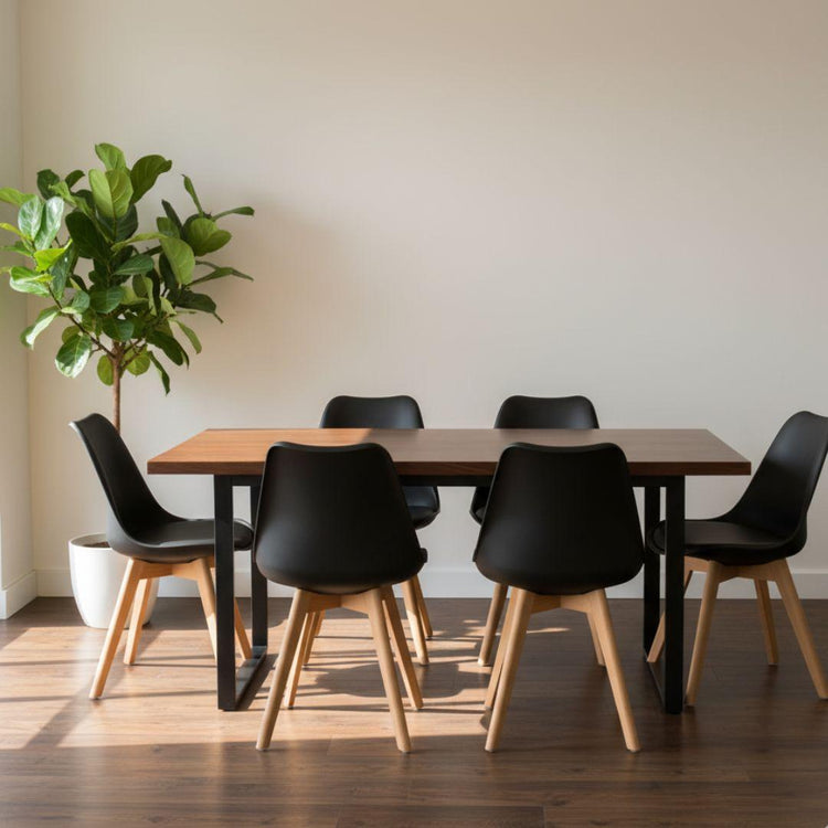 Comedor Mesa Rectangular Ámbar 160x90 + 6 Sillas Tulip Negro