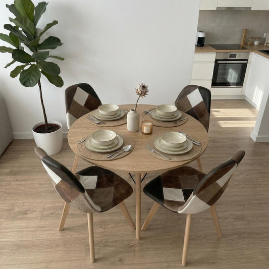 Comedor Redonda Shanna 100cm + 4 Silla Patchwork Da Vinci Café