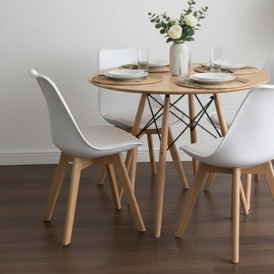 Comedor Redondo Shanna 80 cm + 4 Sillas Tulip Blanco