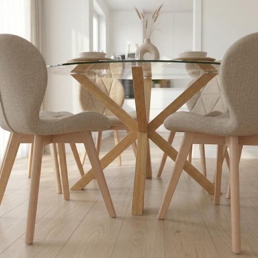 Comedor Mesa Equiz 120cm + 6 Sillón Rubik Lino Beige