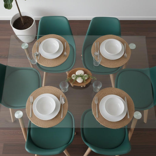 Comedor Mesa Vitreo 120x80 + 6 Sillas Tulip Verde Esmeralda