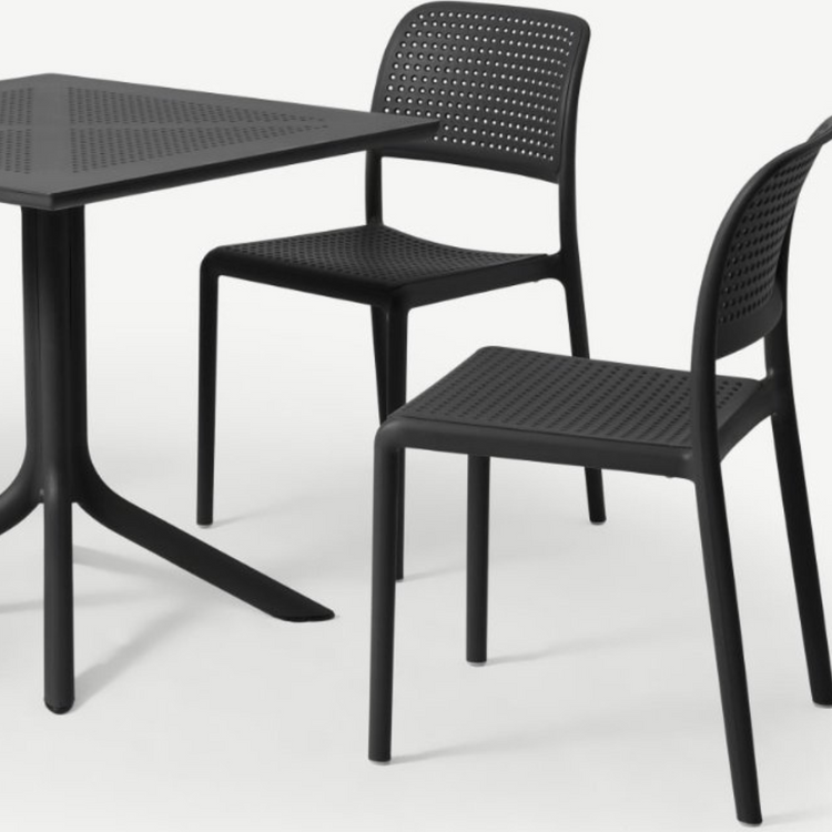 Comedor Moderno para Exterior | Mesa Clip 80x80 + 4 Sillas Bora Negras
