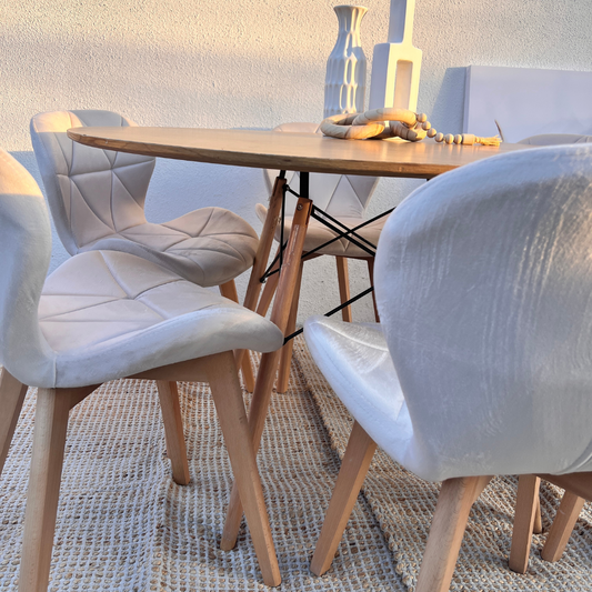 Comedor Mesa Shanna 120cm + 6 Sillones Rubik Beige Velvet