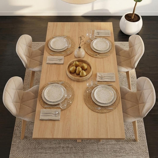 Comedor Mesa Greta Wood 140x90 + 4 Sillón Rubik Velvet Beige