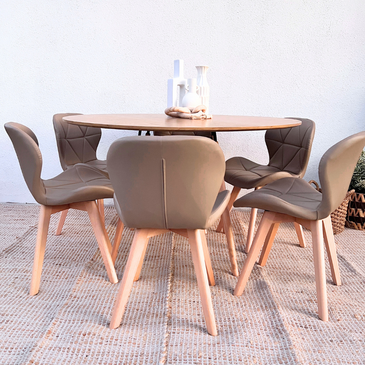 Comedor Mesa Shanna 120cm + 6 Sillones Rubik Latte