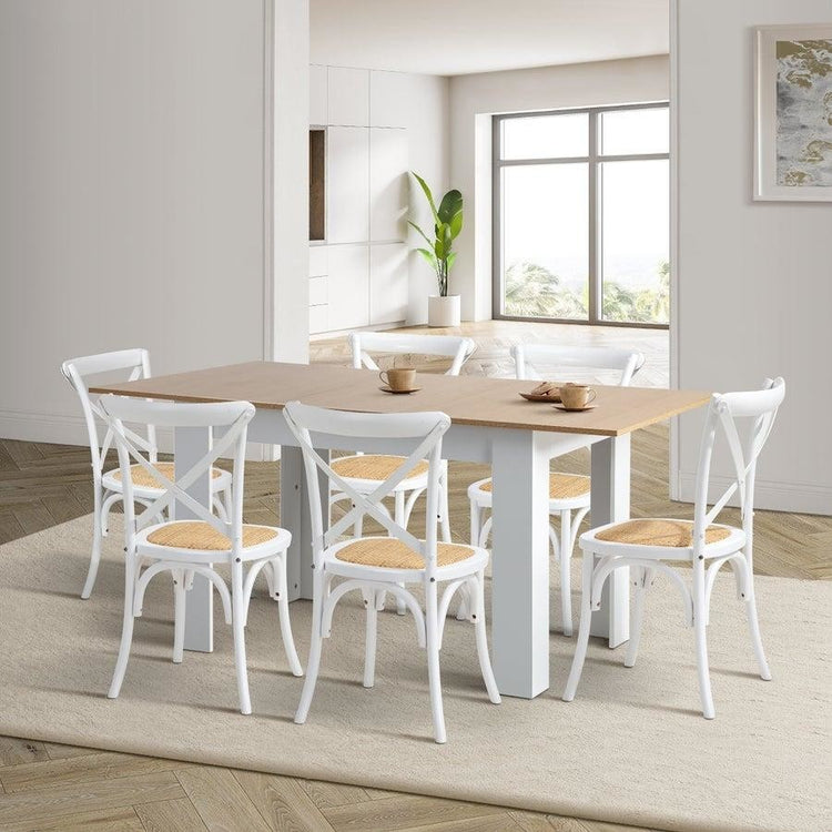 Pack 4 Silla Crossback Blanca | Madera Ratán | Diseño Clásico
