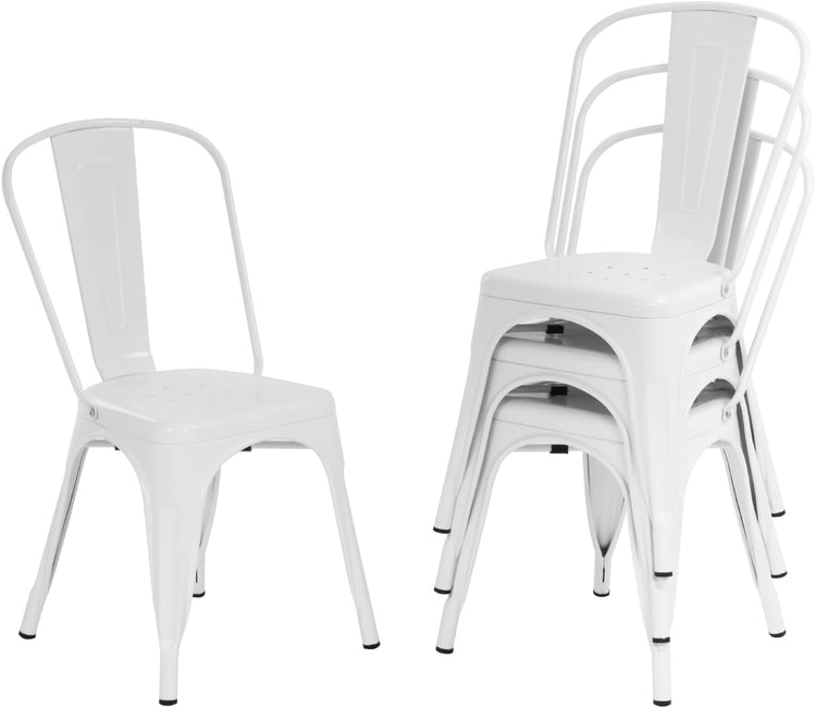 Pack 4 Sillas Tolix Acero Blanca | Resistente para Exterior e Interior