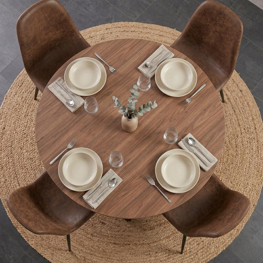 Comedor Mesa Redonda Equiz 100cm Madera | Base X Negro + 4 Sillas Isidora