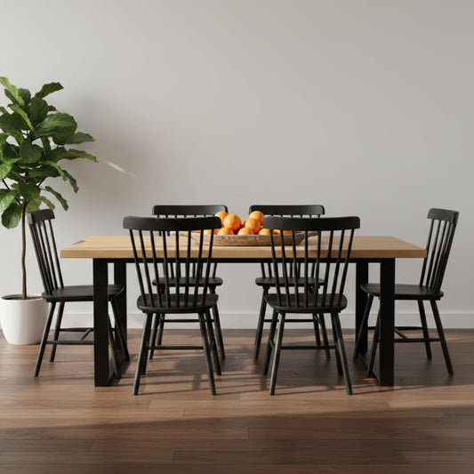 Comedor Mesa Rectangular Ámbar 160x90 + 6 Sillas Windsor (Madera Negra)