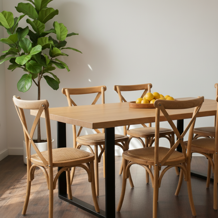 Comedor Mesa Rectangular Ámbar 160x90 + 6 Sillas Crossback Madera