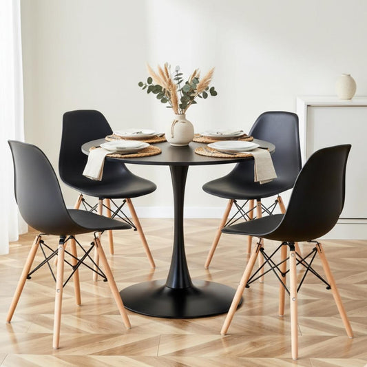 Comedor Mesa Tulip Negro 80 cm + 4 Sillas Eames Negro