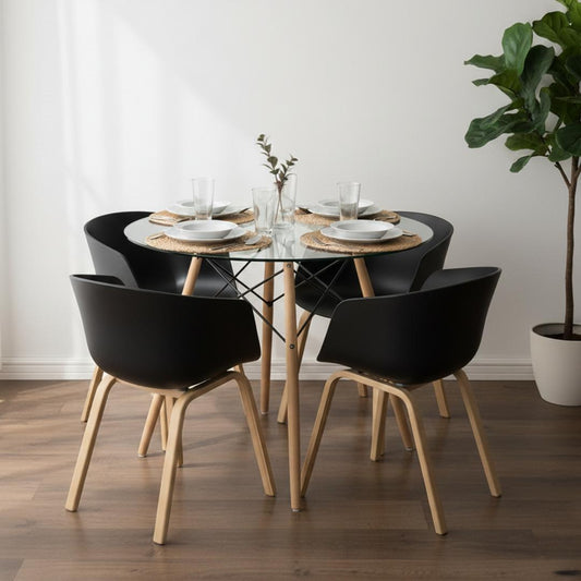 Comedor Mesa Redonda Elida 80cm + 4 Sillas Casper Negro
