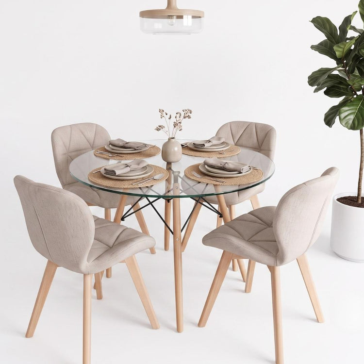 Comedor Mesa Elida 100cm + 4 Sillón Rubik Lino Beige