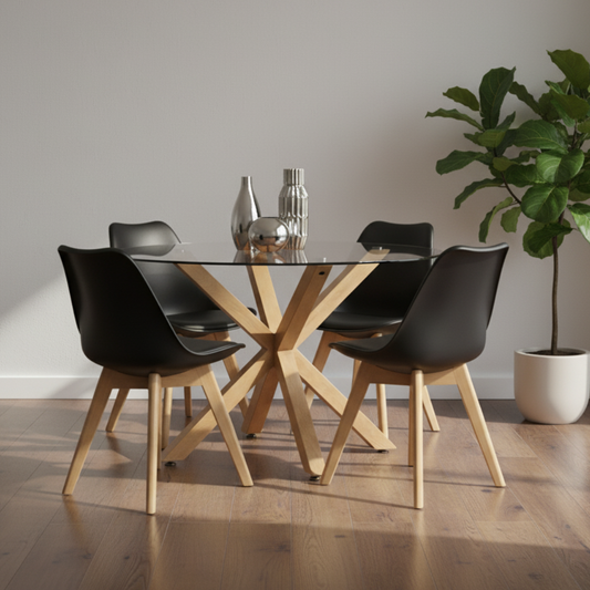 Comedor Mesa Redonda Equiz 100cm + 4 Sillas Tulip Negro