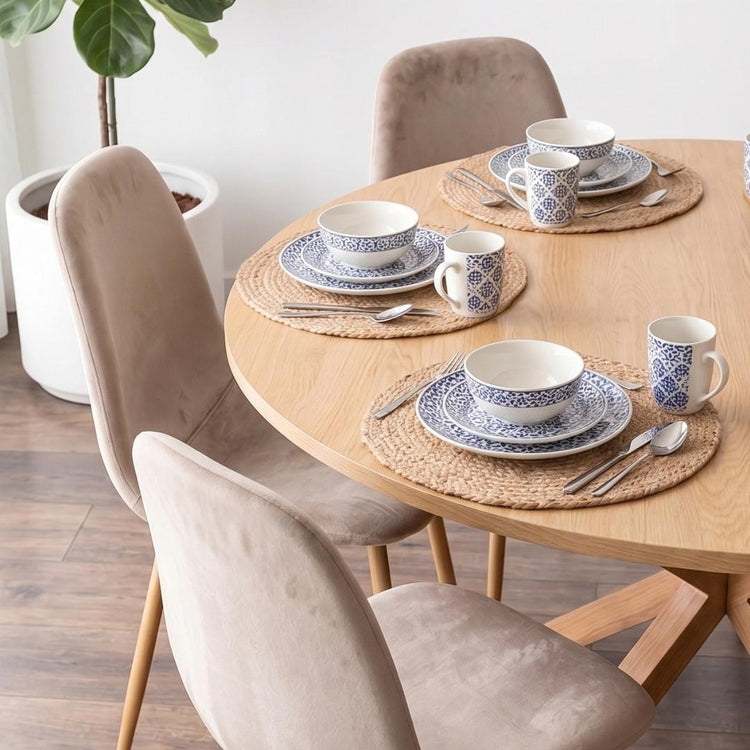 Comedor Mesa Redonda Equiz Wood 100cm + 4 Sillas Isy Arena