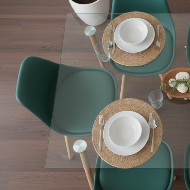 Comedor Mesa Vidrio 120x80 + 4 Sillas Tulip Verde Esmeralda