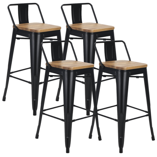 Pack 4 Taburetes Bar Tolix Negros 66 cm | Madera clara