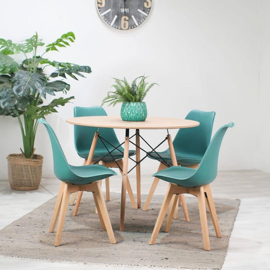 Comedor Redonda Shanna 100cm + 4 Sillas Tulip Verde Esmeralda