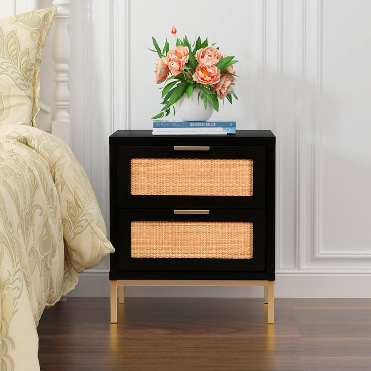 Velador Matilde Negro | Diseño Minimalista | 2 Cajones