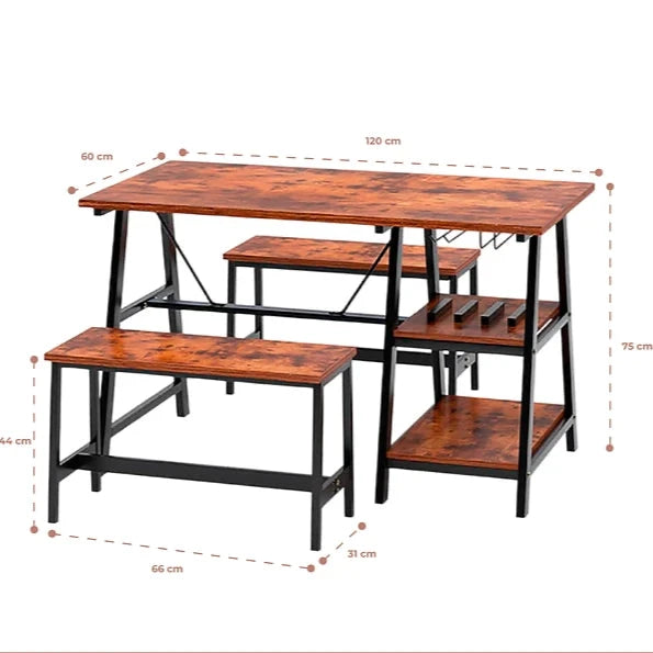 Pack Mesa Rectangular + 2 Banquetas | Estilo Industrial