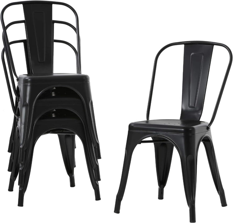 Pack 4 Sillas Tolix Acero Negras | Resistente para Exterior e Interior