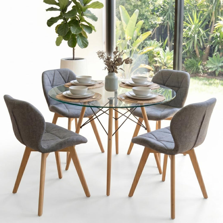 Comedor Mesa Elida 100cm + 4 Sillón Rubik Gris Lino
