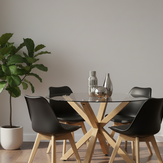 Comedor Mesa Redonda Equiz 100cm + 4 Sillas Tulip Negro