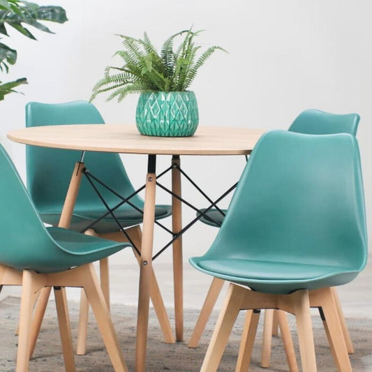 Comedor Redonda Shanna 100cm + 4 Sillas Tulip Verde Esmeralda