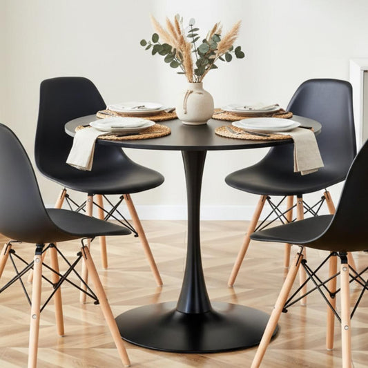 Comedor Mesa Tulip Negro 80 cm + 4 Sillas Eames Negro