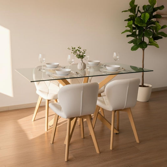Comedor Mesa Rectangular Greta 140x80 + 4 Sillones Rubik Blanco