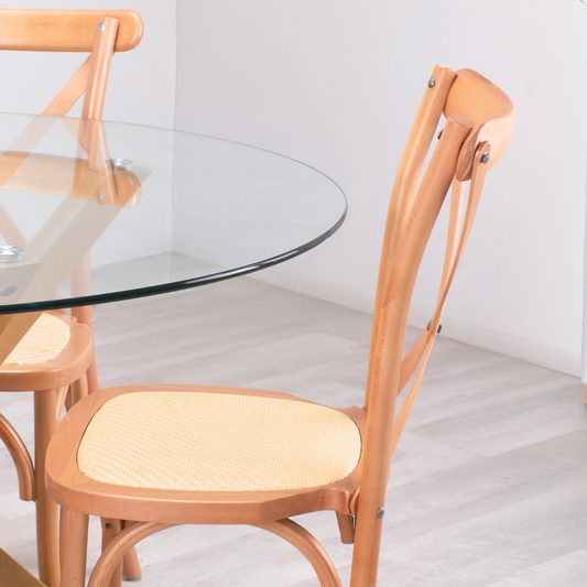 Comedor Mesa Redonda Equiz 100cm + 4 Sillas Crossback Madera