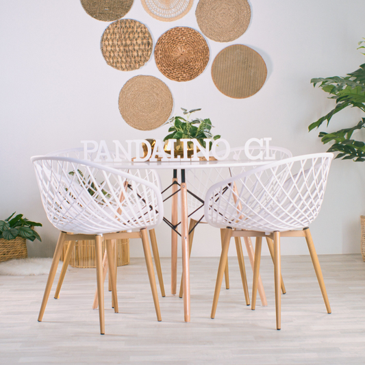 Comedor Mesa Estela 100cm Blanca + 4 Sillas Camper  Blanca