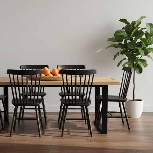 Comedor Mesa Rectangular Ámbar 160x90 + 6 Sillas Windsor (Madera Negra)