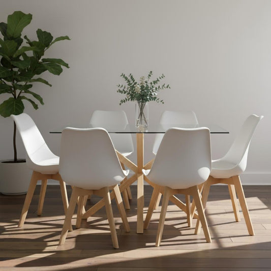 Comedor Mesa Rectangular Greta 160x90 + 6 Sillas Tulip Blanca