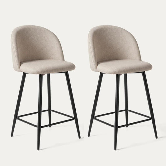 Pack 2 Taburetes de Bar Eloina 65 cm | Lino Arena y Patas de Acero Negro