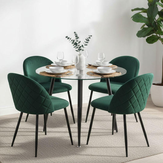 Comedor Mesa Redonda Lagos 100cm + 4 Silla Adela Verde Esmeralda