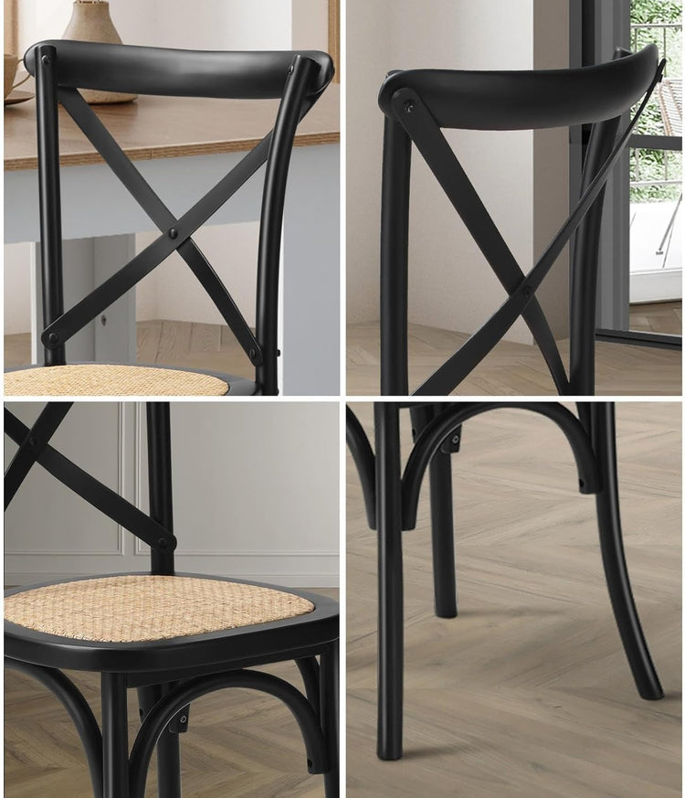 Pack 4 Silla Crossback Negra | Madera Ratán | Diseño Clásico