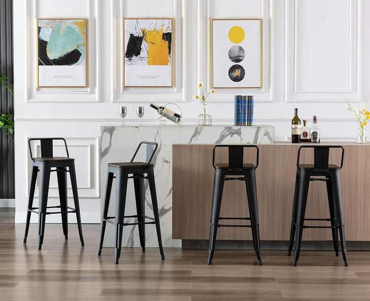 Pack 4 Taburetes de Bar Tolix Negro 77 cm (madera Oscura)| Bar| Cocina