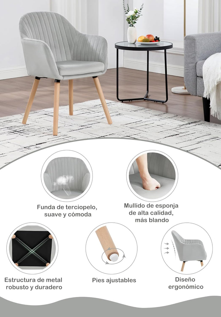 Pack 2 Butacas Sitiales Almer Velvet Gris | Sala, Dormitorio u Oficina