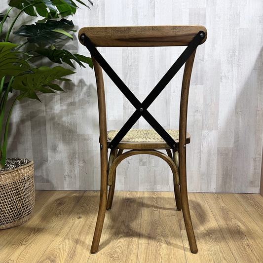 Silla Crossback Madera & Rattan | Café y Negro | Diseño Vintage
