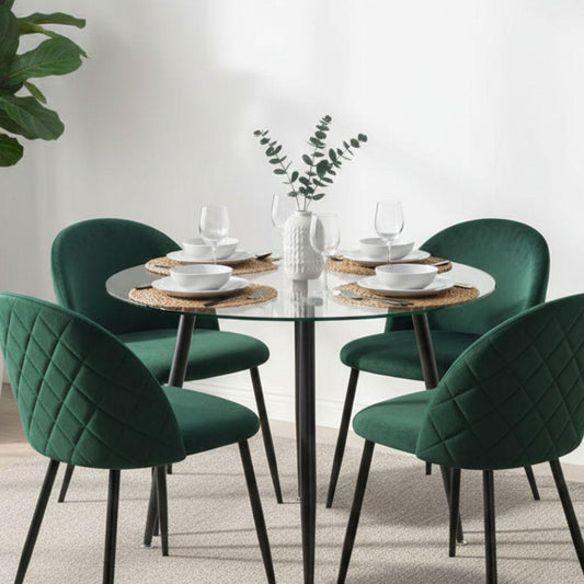 Comedor Mesa Redonda Lagos 100cm + 4 Silla Adela Verde Esmeralda