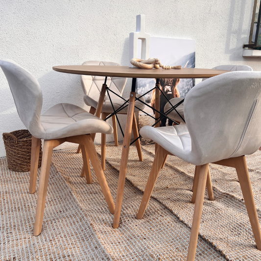 Comedor Mesa Shanna 100cm + 4 Sillones Rubik Beige Velvet